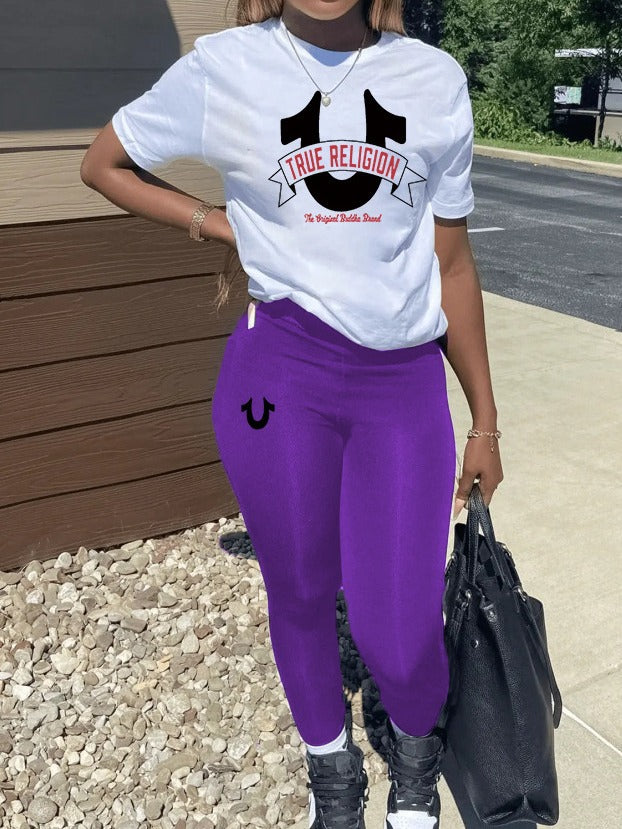 Spring summer women print casual short sleeve two piece pants sets 9