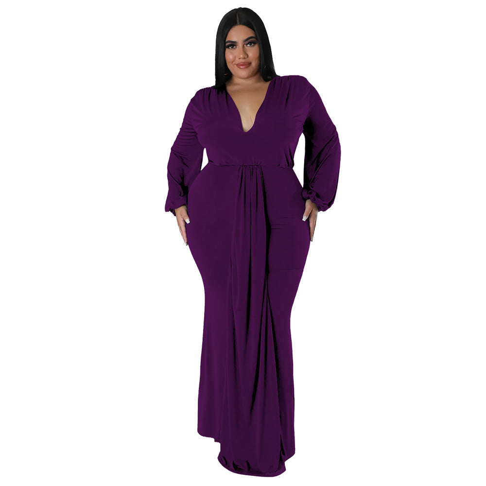 Fall Fashion Plus Size Women's Sexy Nightclub Dress Irregular V-Neck Dress 11
