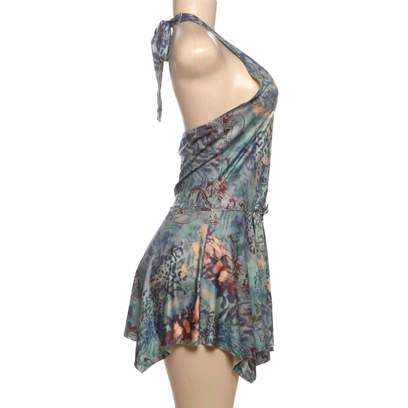 Summer Women's Fashion Chic Sexy Halter Neck Tie Low Back Print Bodycon Dress 8