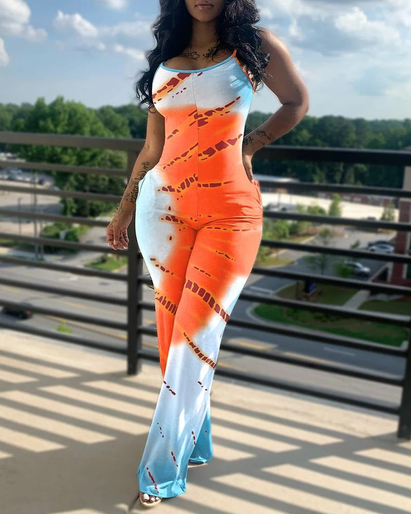 Printed Solid Color Straps Jumpsuit 9