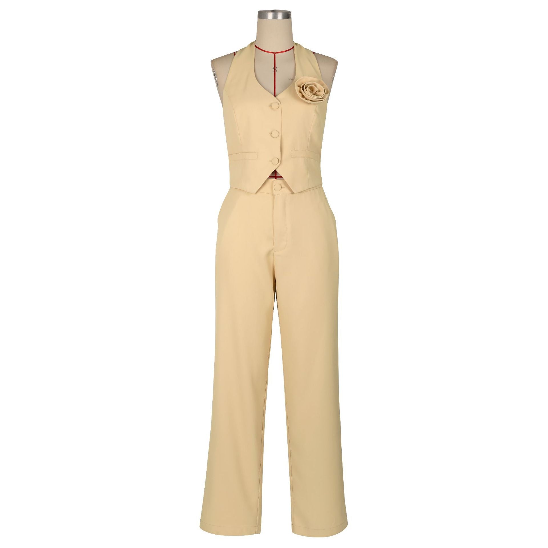 Summer Women's Solid Color Vest Pants Office Two-Piece Suit 14