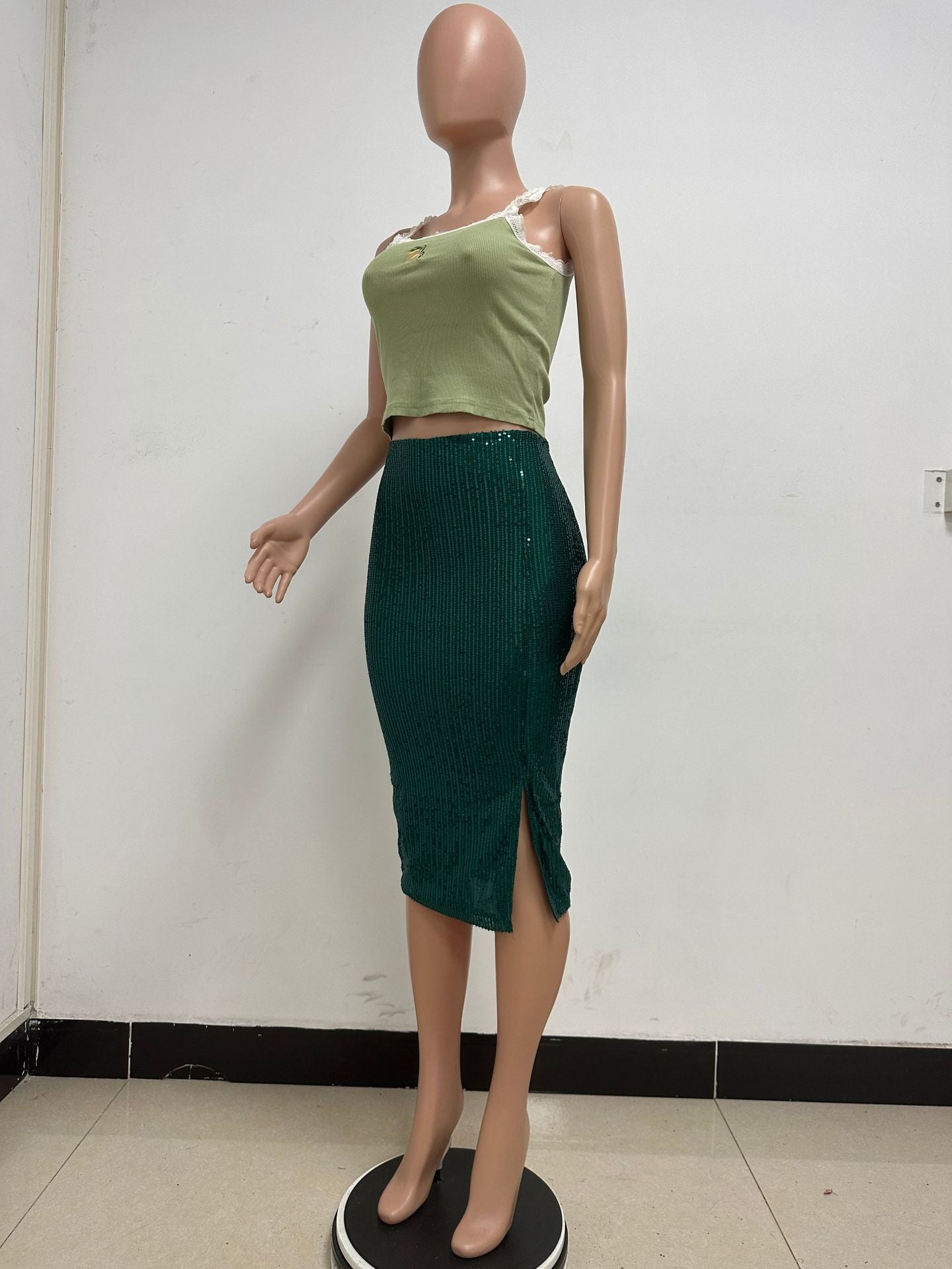 Women Slit Bodycon Sequined Skirt 34