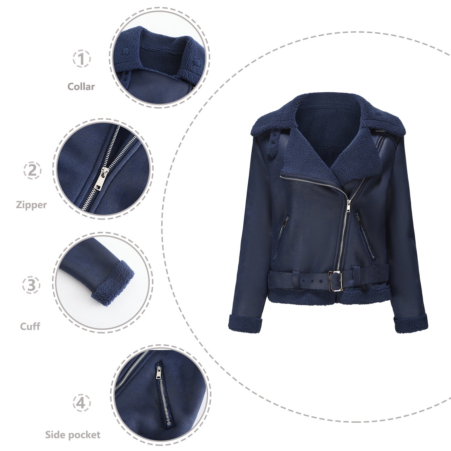 Autumn And Winter Fur Warm Women's Leather Jacket With Belt For Women Turndown Collar Coat 24