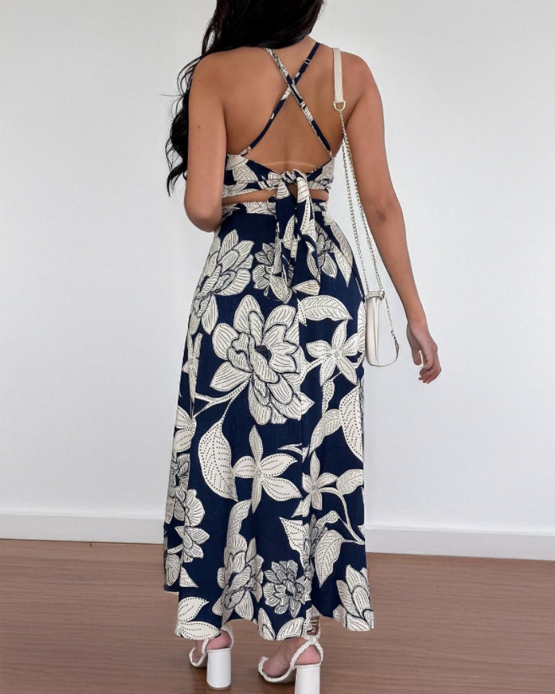 Halter Neck Back Cross Lace-Up Top + Matching Skirt Holiday Set 3