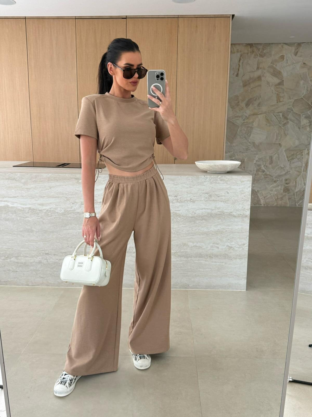 Summer Fashion Solid Color Short Sleeve T-shirt Wide Leg Trousers Two-Piece Set 10