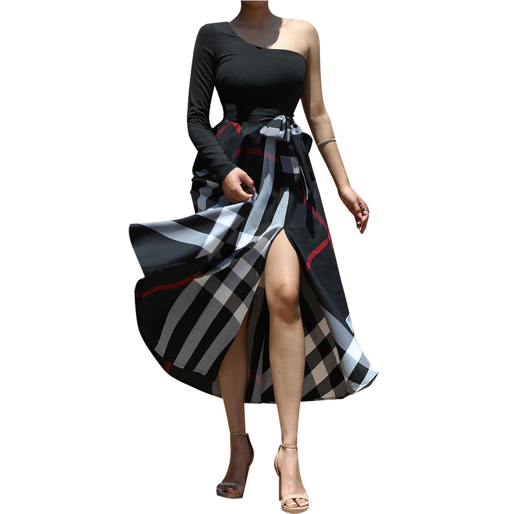 Women one shoulder printed slit dress 6