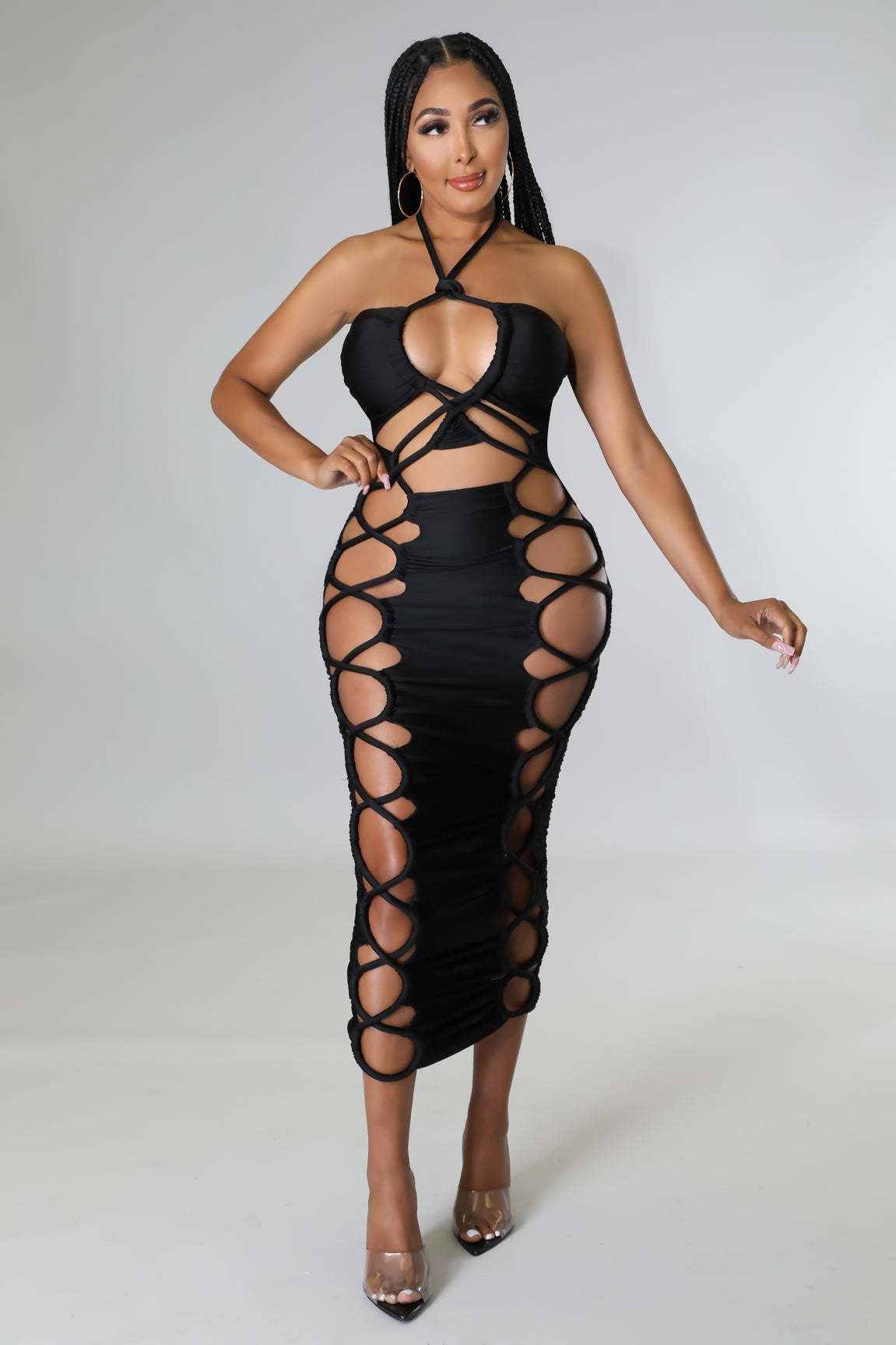 Women's Halter Lace-Up Ruched Long Dress 11