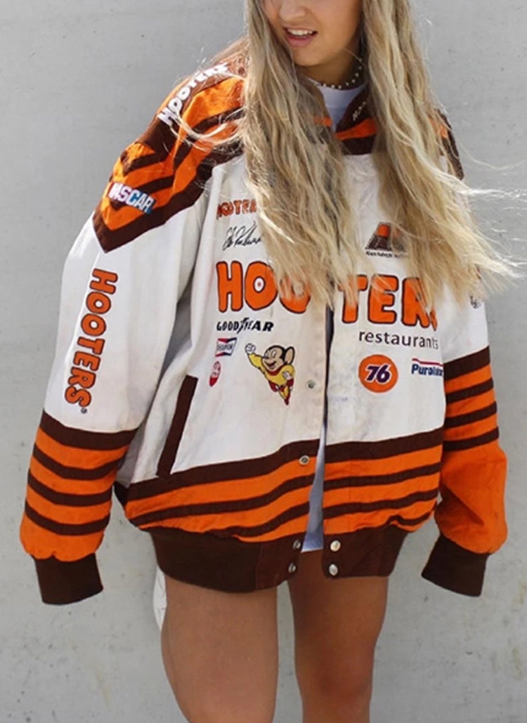 Fall Casual Print Orange Long Lseeve Loose Oversize Jacket 3