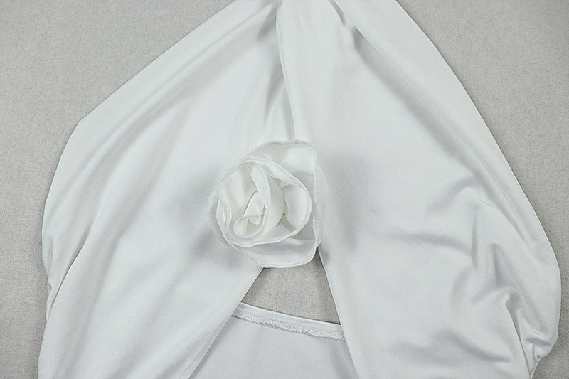 Women's Hollow-Out Fashion Slit Pleated Low Back Cross Halter Neck Solid Long Dress 13