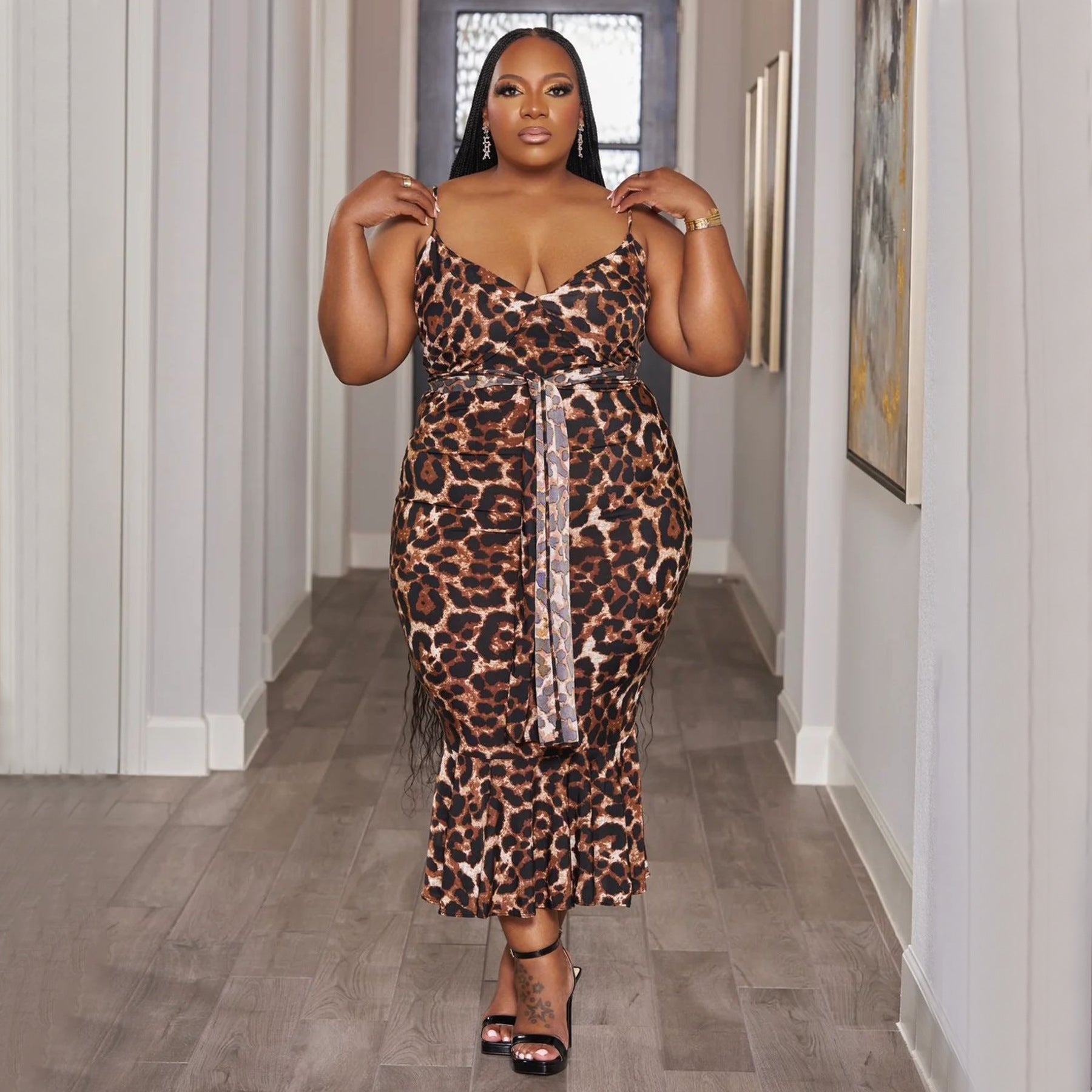 Autumn Plus Size Women's Fashion Strap Slim Print Dress