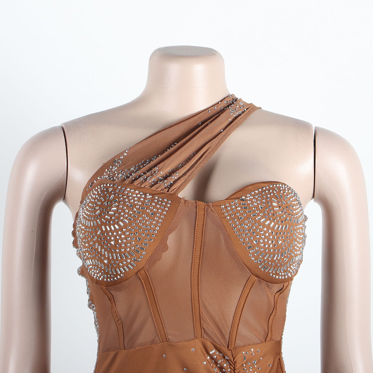 Sexy Slim Beaded Slash Shoulder Bodycon Dress 19