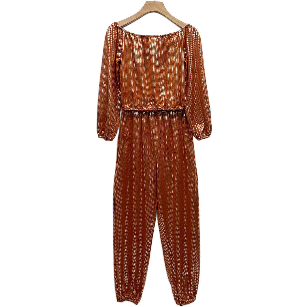 Women Shiny Stretchy Top and Pocket Pant Casual Two-piece Set 4