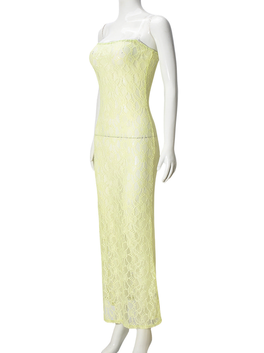 Summer Sexy Lace See-Through Strapless Dress for Women 12