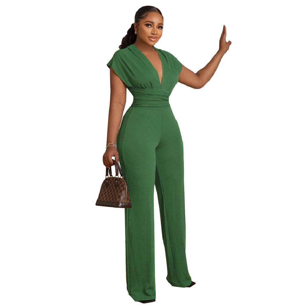 Solid Color Slim Women's Deep V Sexy Fashion Casual Jumpsuit 12