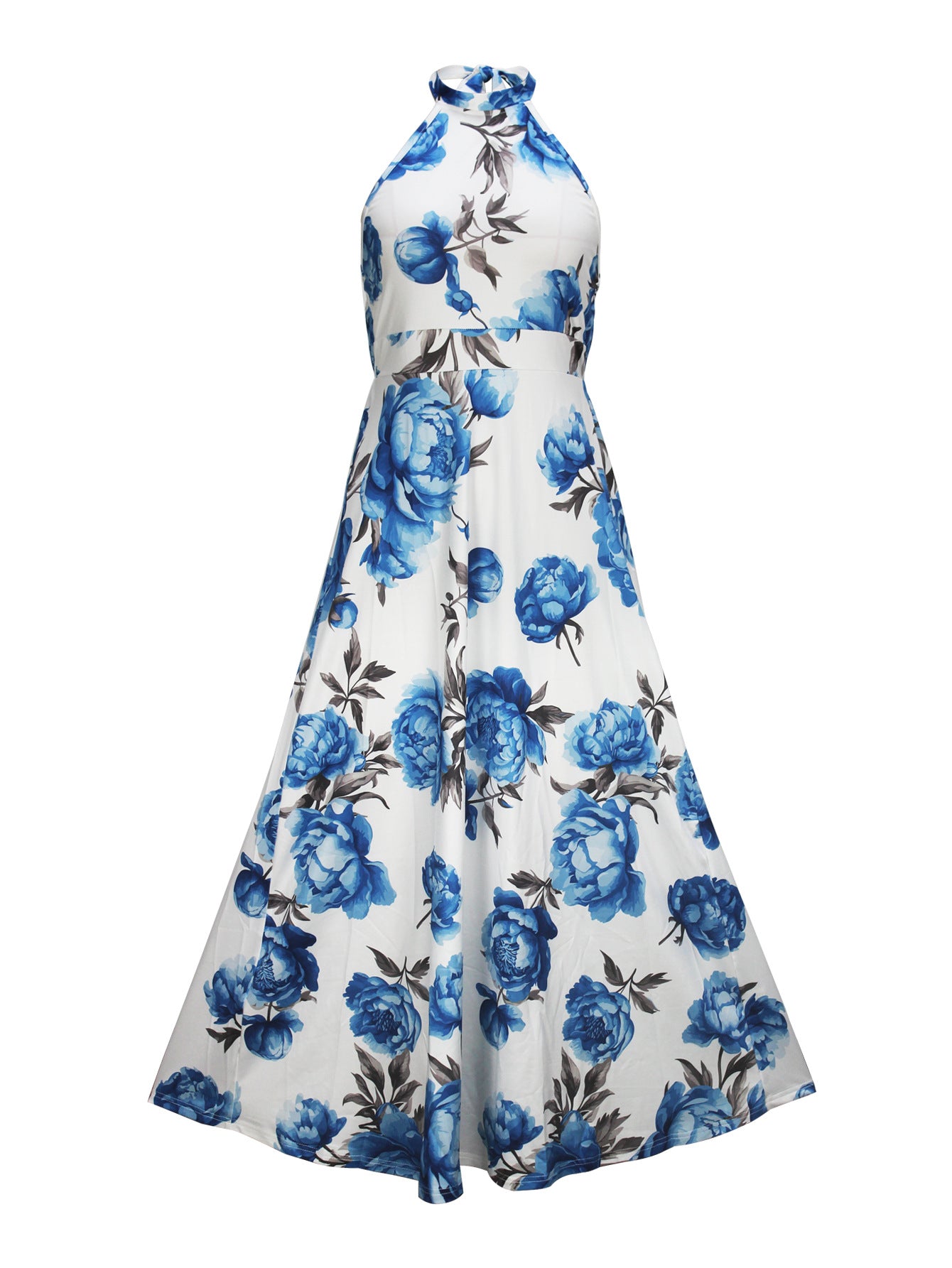 Women's Fashion Elegance Halter Neck Sleeveless A-line Long Dress 8