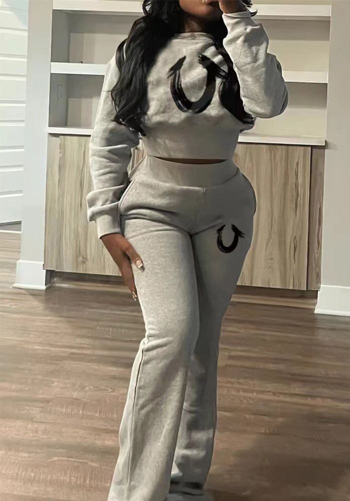 Fashionable Autumn And Winter Sports Long-Sleeved Top Straight Pants Two Piece Set