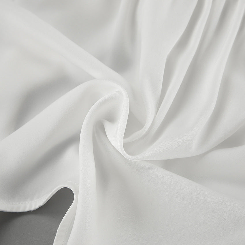 Women shiny satin long-sleeved v-neck crop shirt 18