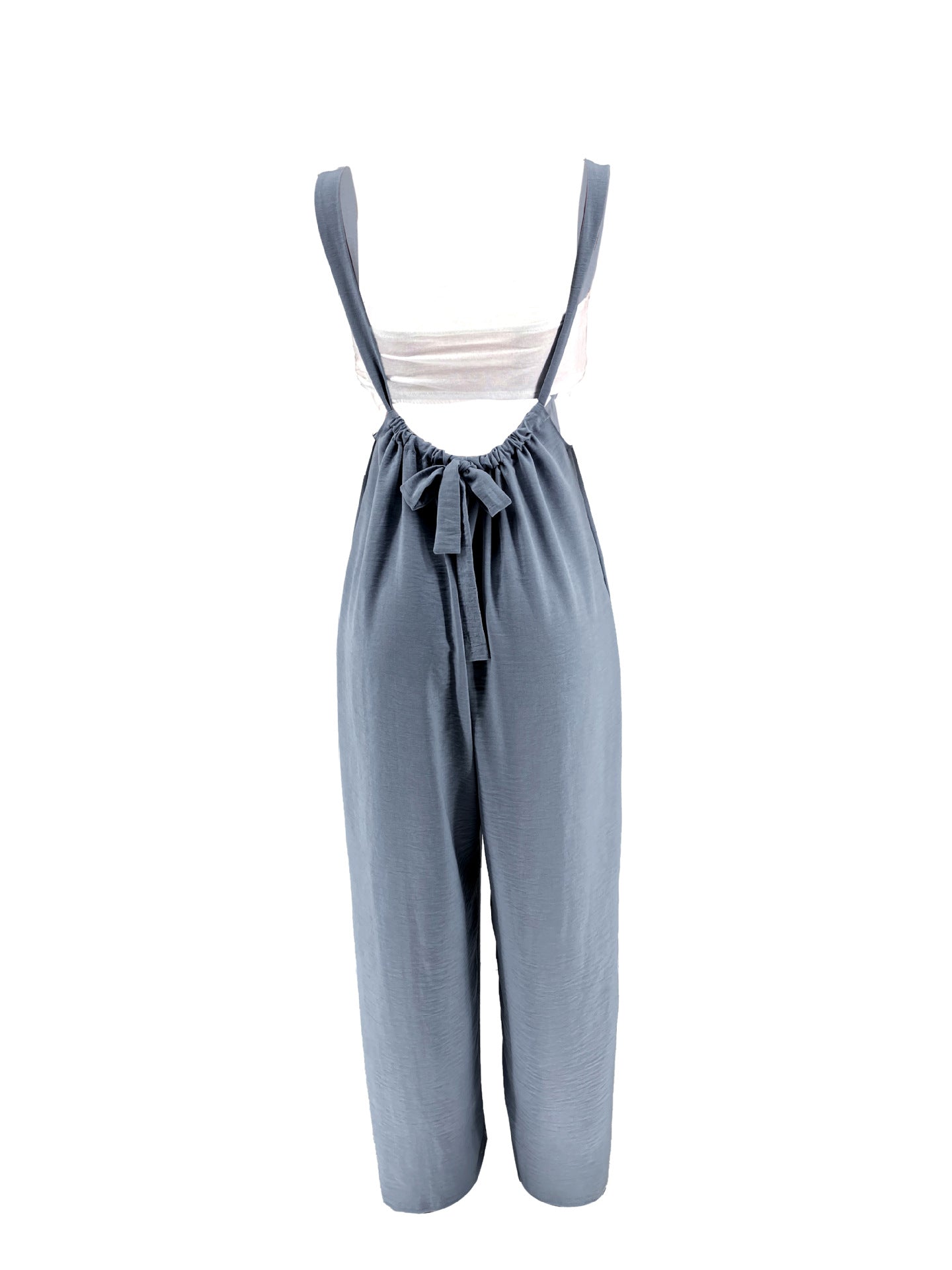 Drawstring Suspenders Wide Leg Trousers Strapless Crop Top Two-Piece Set 40