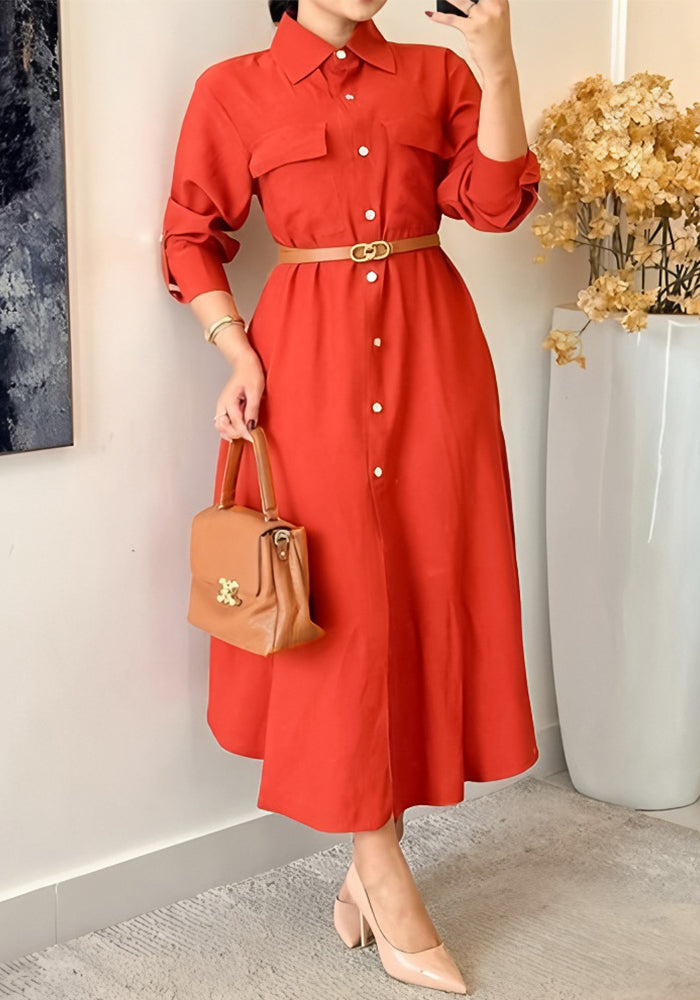 Women Solid Casual Elegant Long-Sleeved Maxi Dress