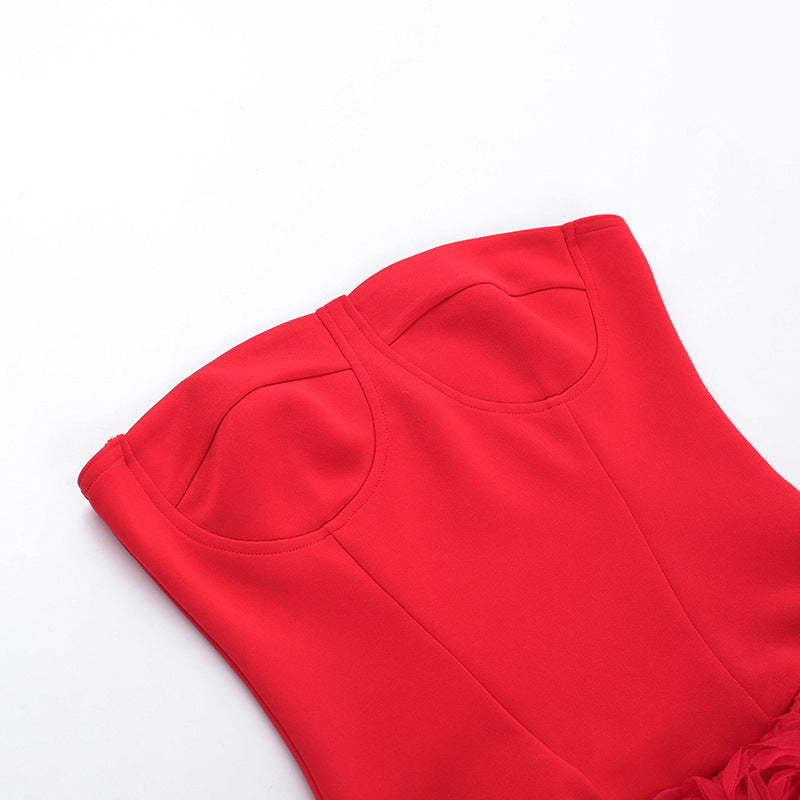 Spring Chic Sexy Flower Strapless Short Dress 9