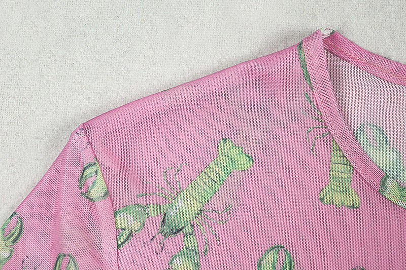 Women Patchwork Print Dress Round Neck Pleated Long-Sleeve Dress 10