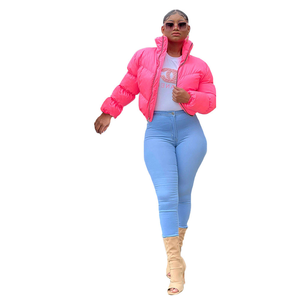 Women Solid Zipper Warm Padding Jacket 5