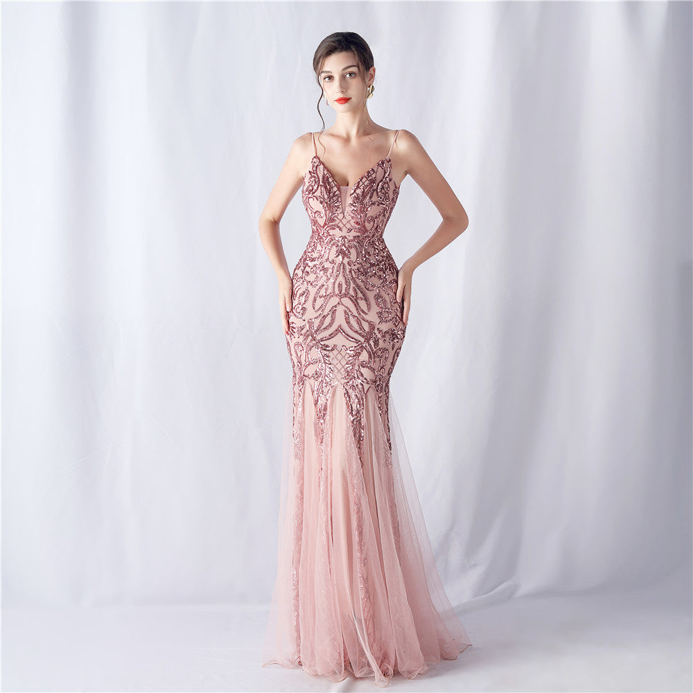 Floral Sequin Mesh Evening Dress 14