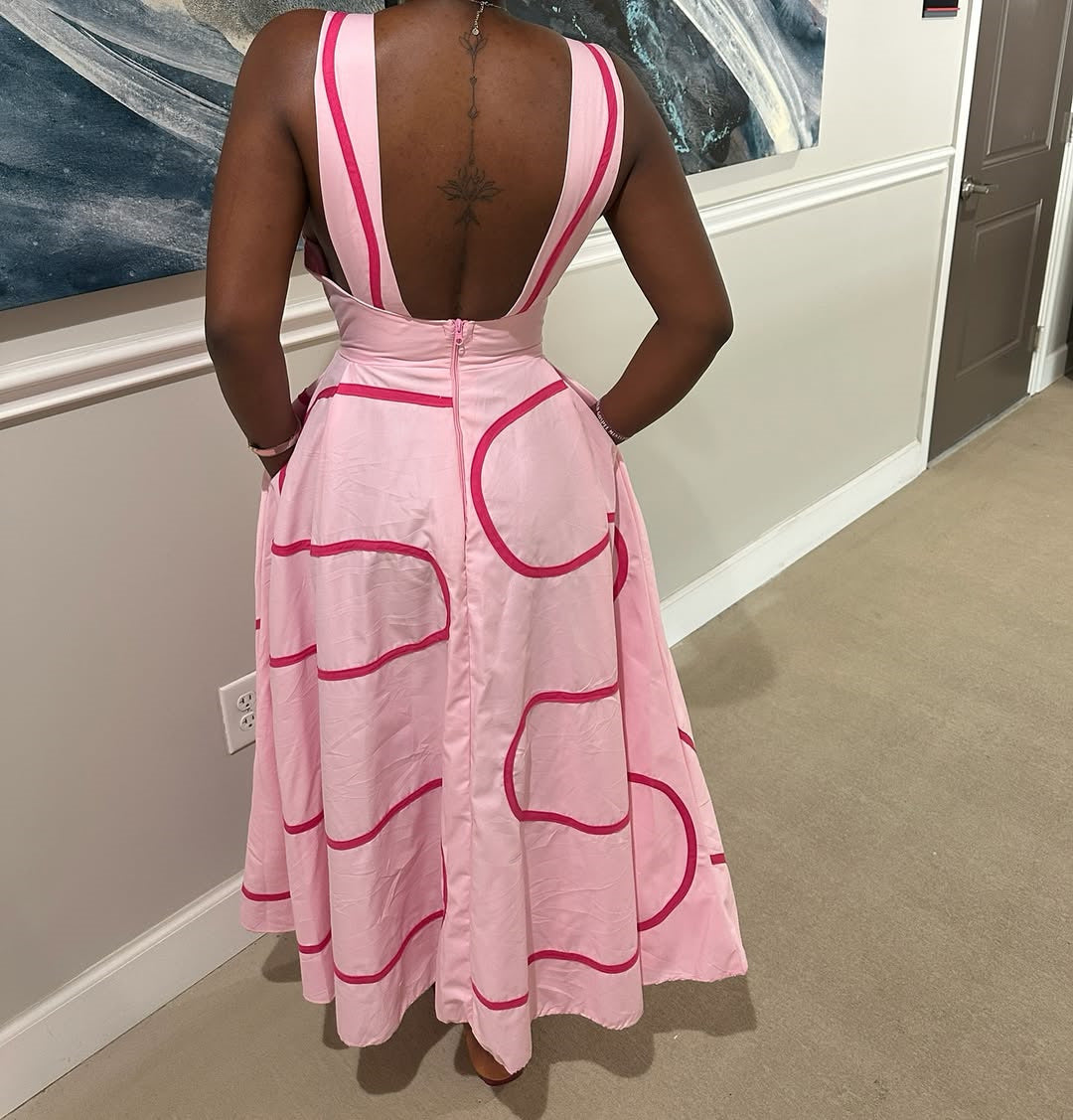 Women's Summer Fashion Strap Square Neck Printed Slim Waist A-Line Dress 14