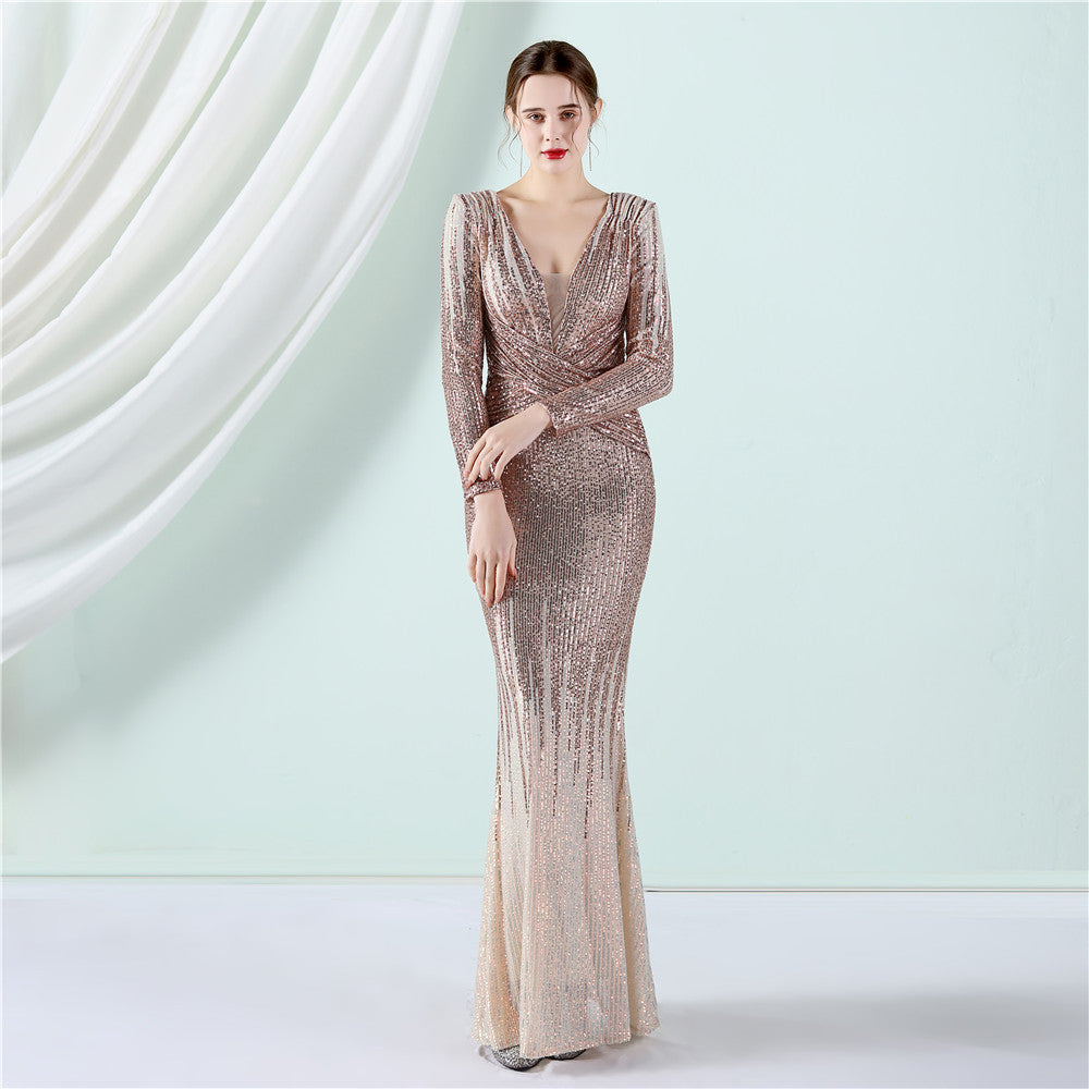Sexy long sequins Long Sleeve Plus Size Beauty Formal Party Evening Dress 5