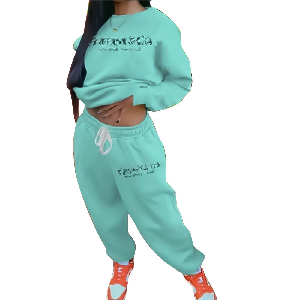Letter Print Sweatpants Long-Sleeved Top Spring Casual Sweatshirt Set