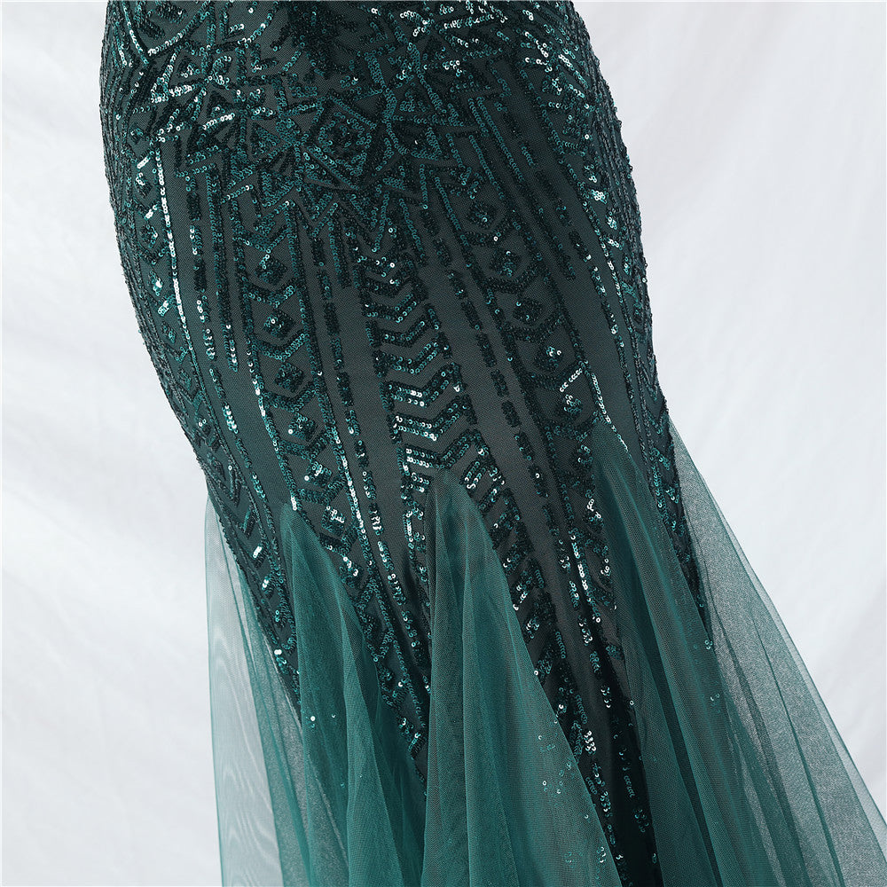 Sexy One Shoulder Sequins Mesh Patchwork Evening Dress 25