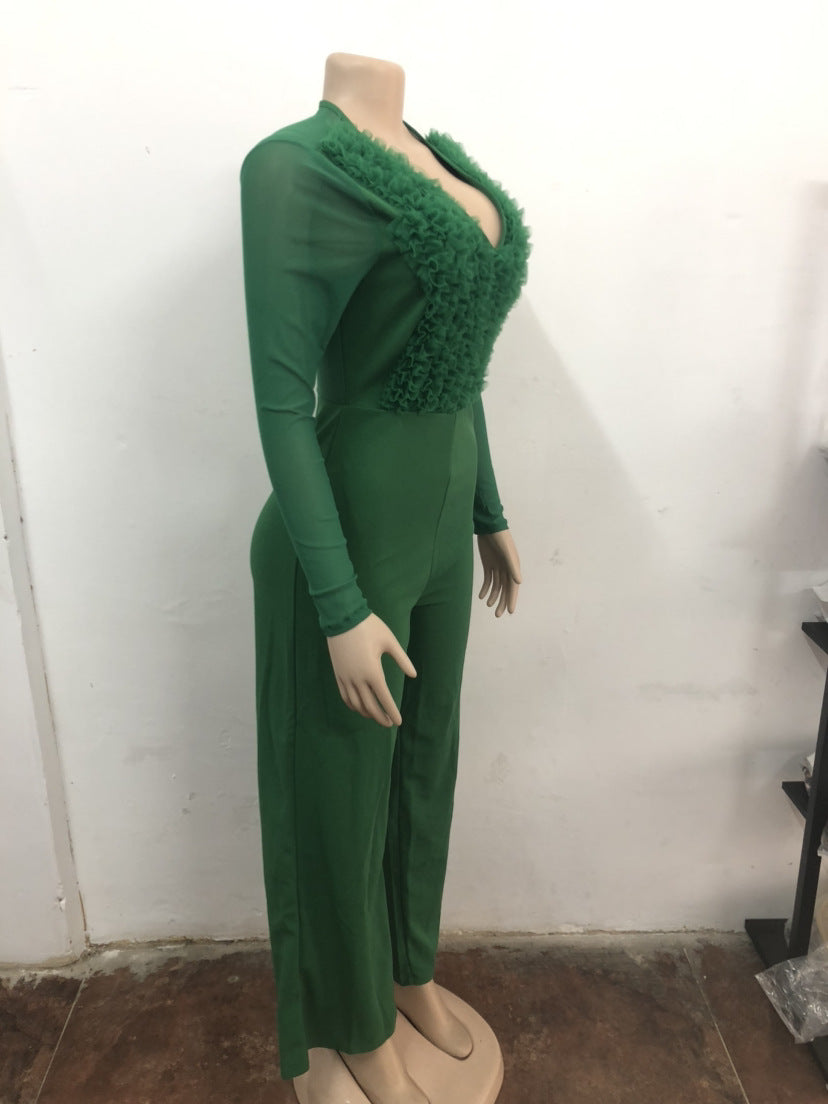 Women Mesh Patchwork Long Sleeve Sports Fitness Jumpsuit 11