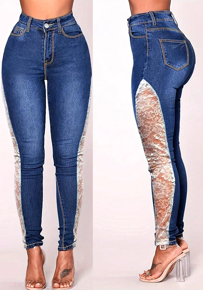 Women Sexy Lace Denim Pants