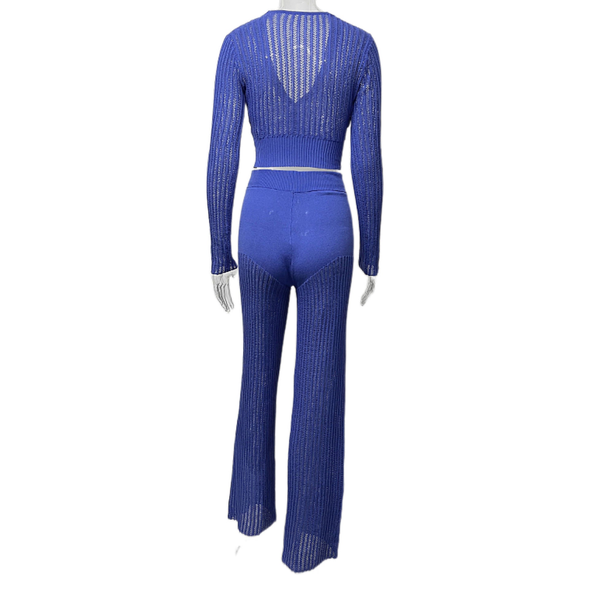 Women See-Through Casual Solid Top and Pants Two-piece Set 13