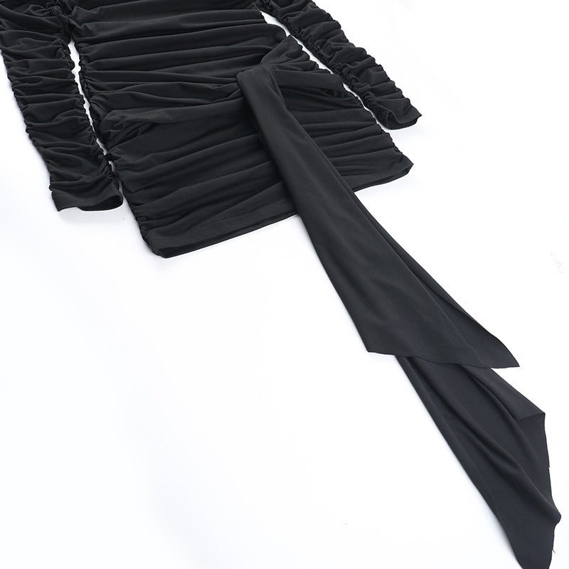 Off-Shoulder Long Sleeve Lace-Up Bodycon Dress Autumn Mini Dress 22