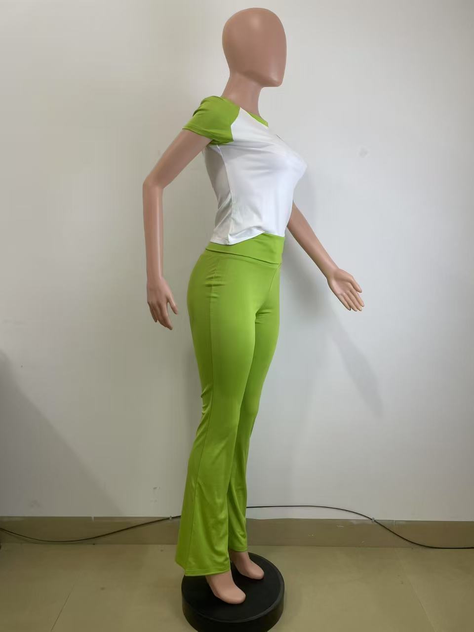 Women American Contrast Raglan Sleeve Casual Sports Yoga Top and Long Pants Two-Piece Set 9