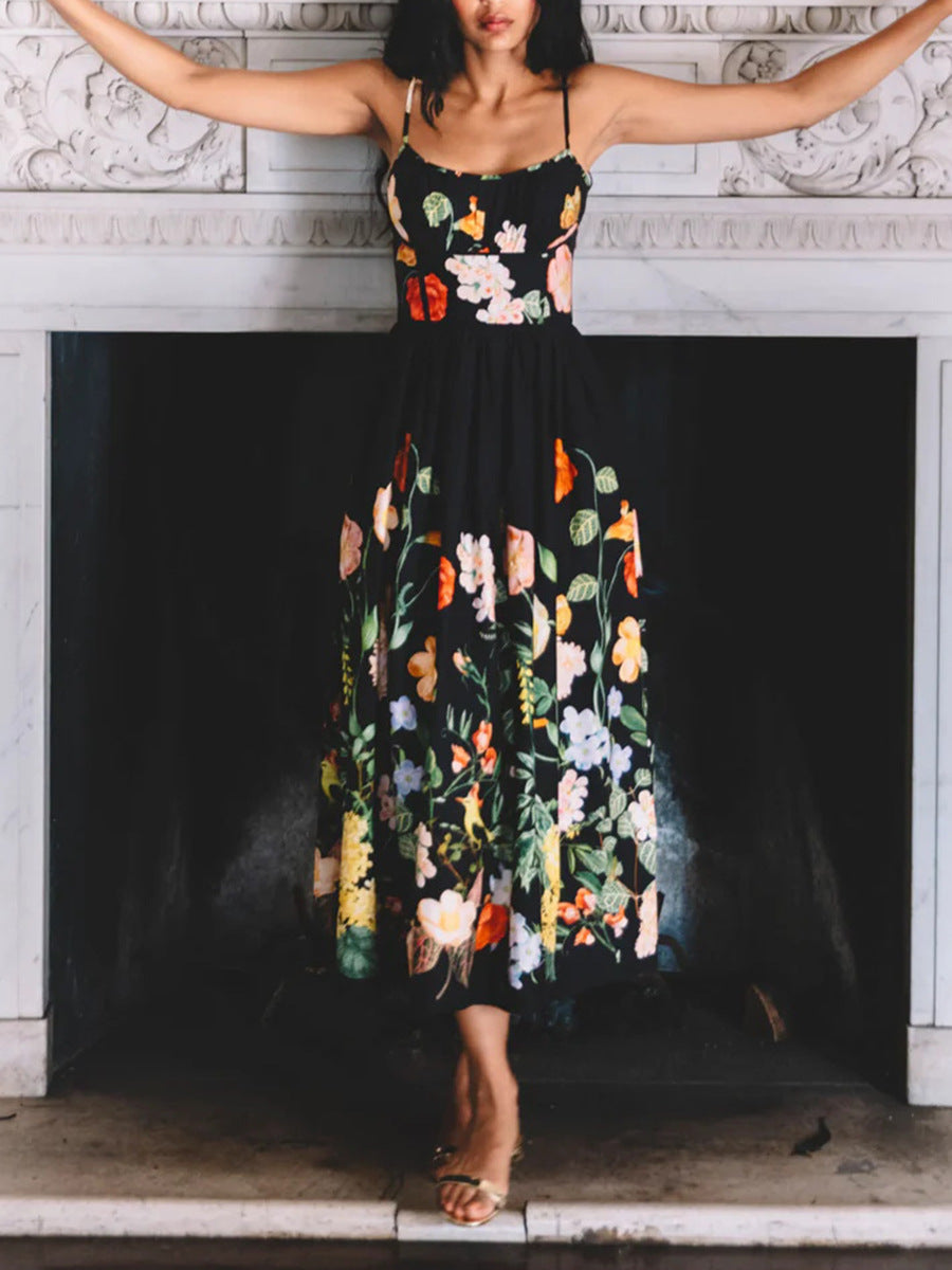 Casual Holidays Summer fashion print sleeveless Strap long Dress 3