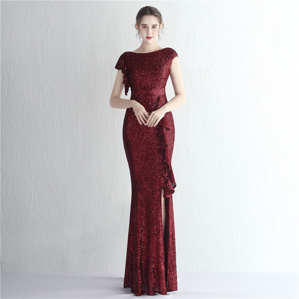 Women Sequin Sequin Formal Party Slit Sequin Long Evening Dress 3