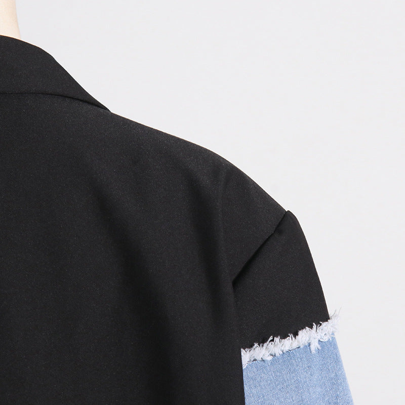 Women's Autumn Contrast Color Denim Patchwork Loose Jacket 17