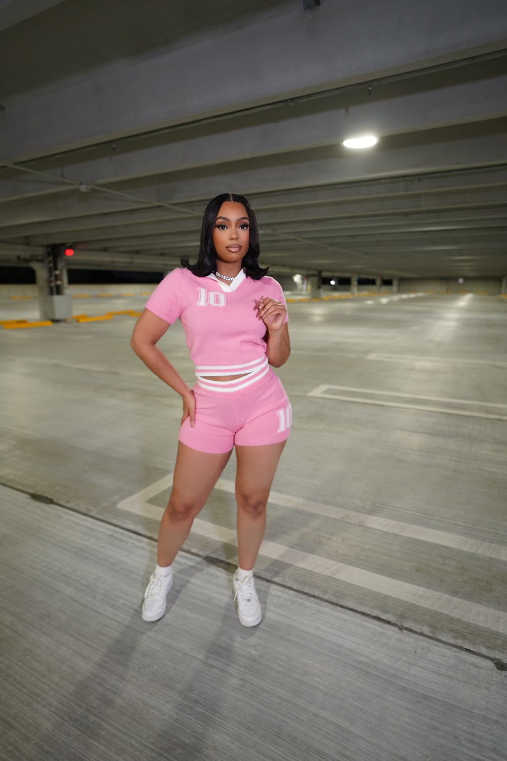 Women Sexy Short-Sleeved Top and Shorts Sweater Two-Piece Set