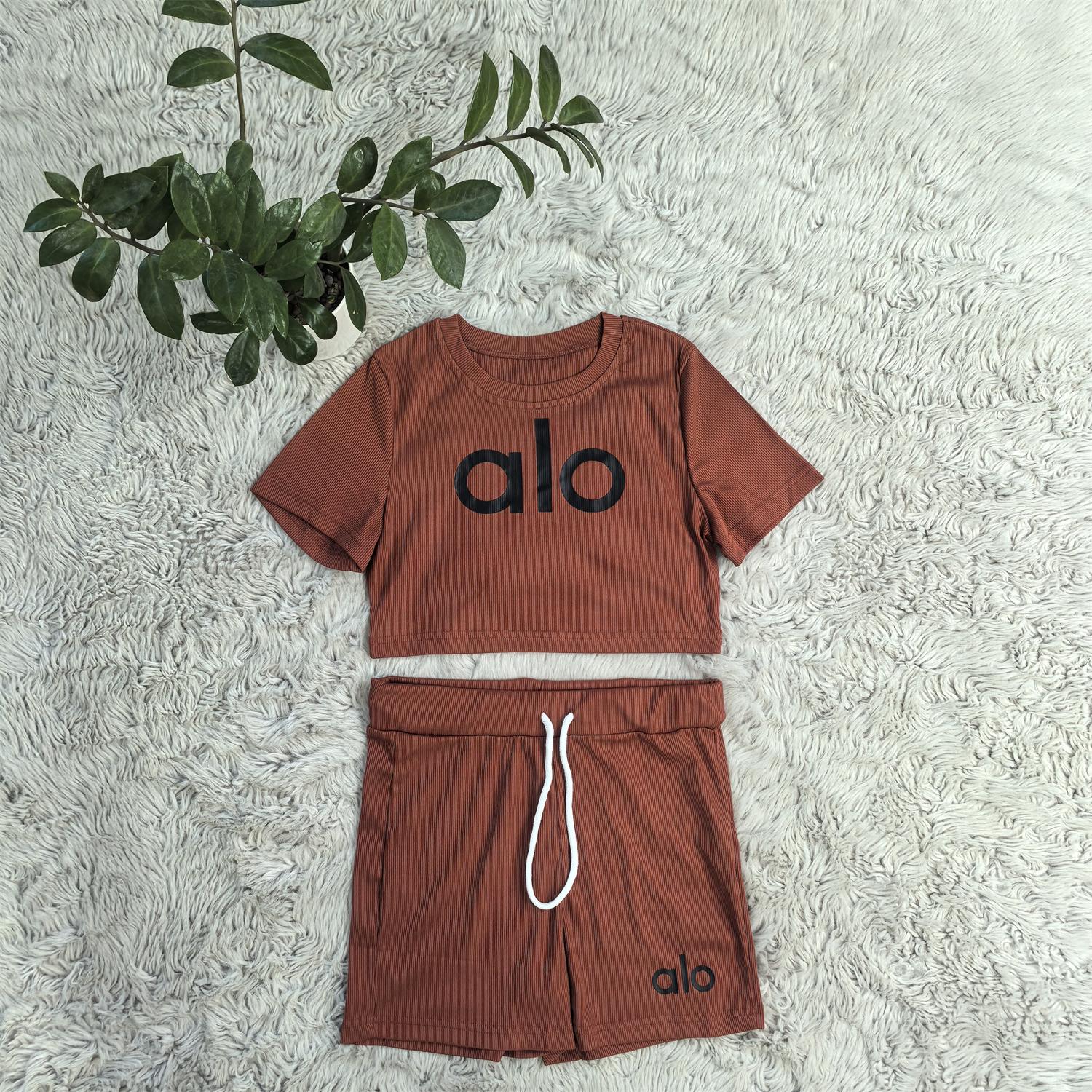 Women summer Stretch Round Neck short-sleeved top and shorts two-piece set 16