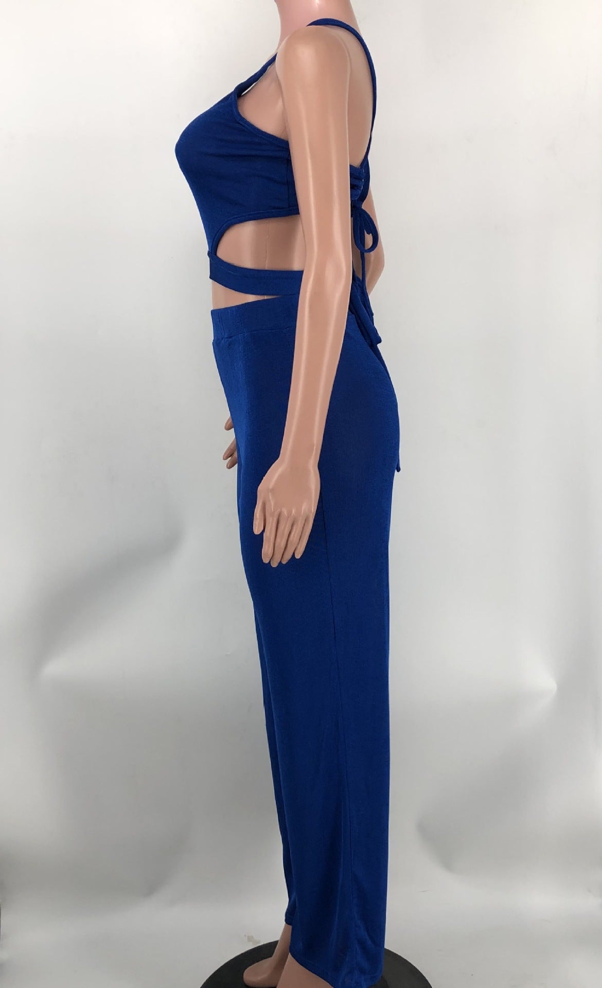 Women Halter Neck Crossover Crop Top andSolid Wide Leg Pants Two-Piece Set 21