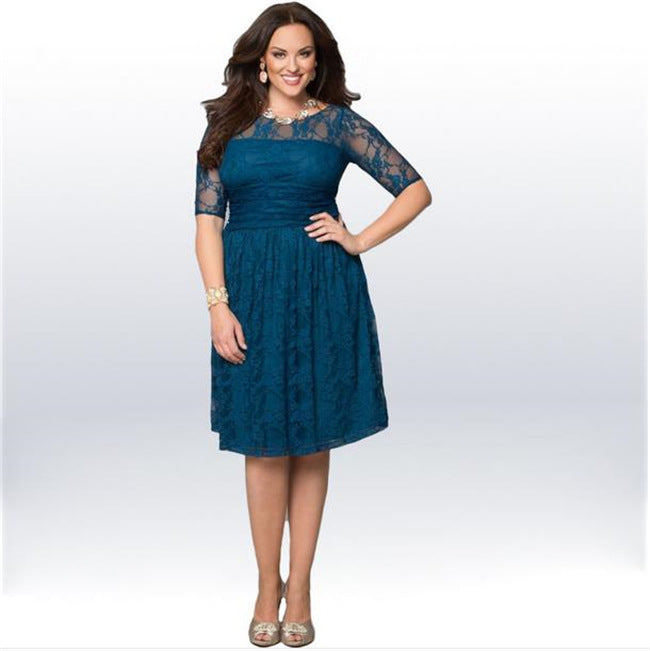 Plus Size Women lace Solid Dress 8