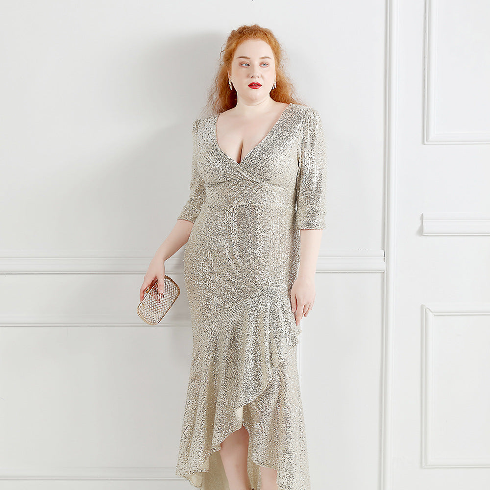 Spring and Summer Long Sequin Plus-Size Formal Party Evening Dress 6