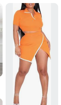 Women Sexy Turndown Collar Short Sleeve Top and Split Skirt Two-piece Set 9