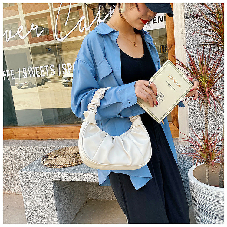 women Korean one-shoulder bag French bag fashion pleated handbag underarm bag 22