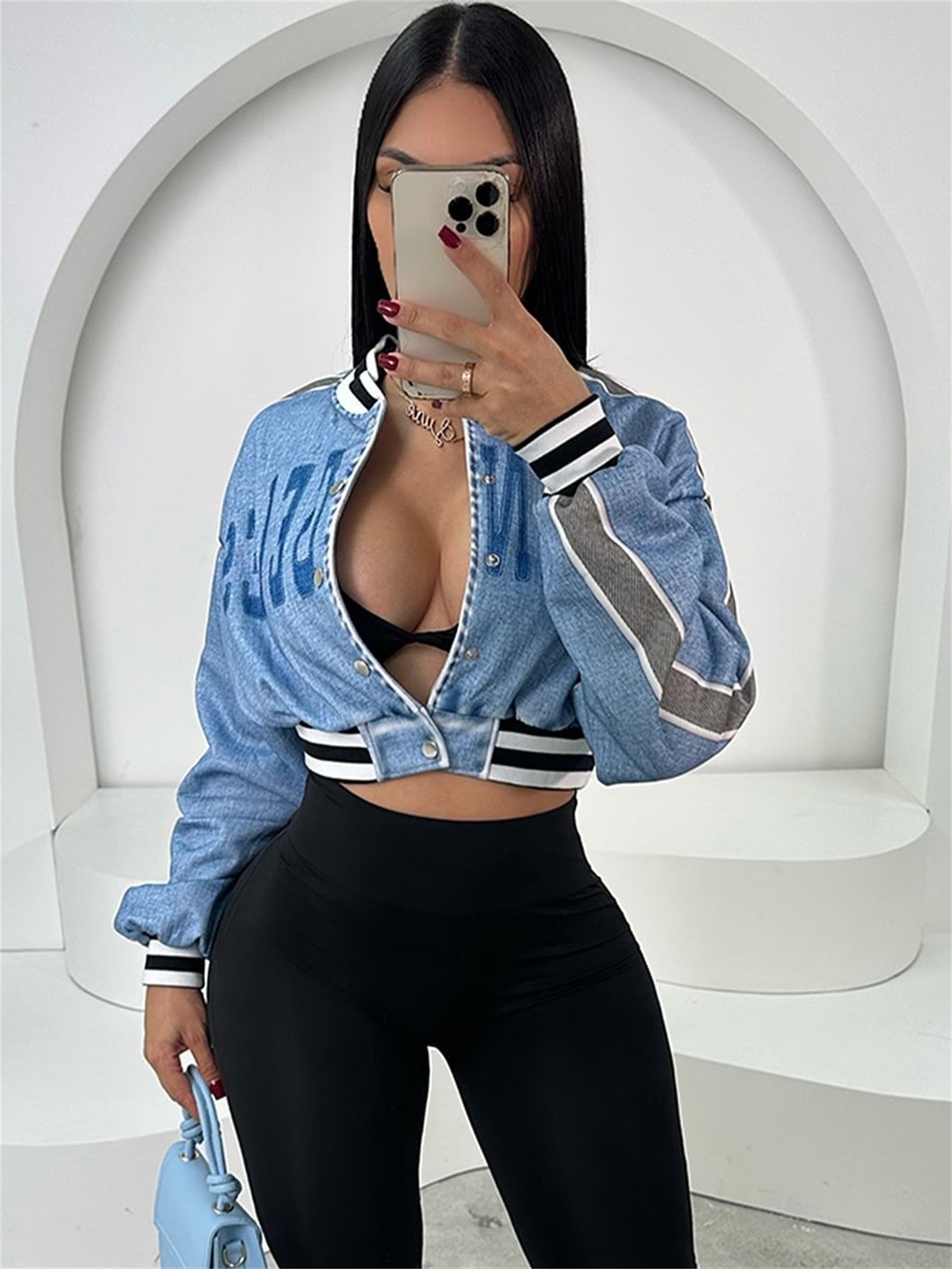 Autumn Street Loose Trend Printed Short Long Sleeve Casual Fashion Jacket 7