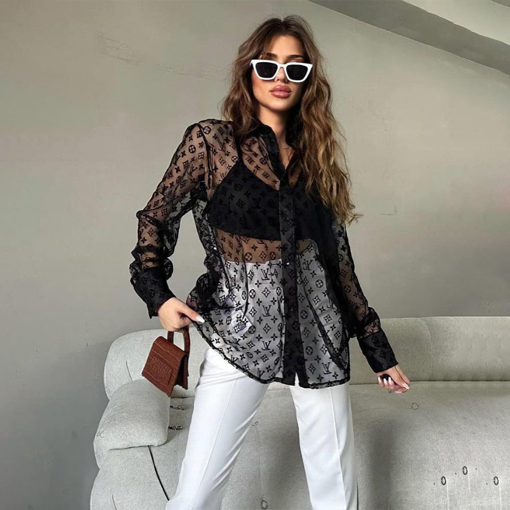 Women's Sexy Mesh See-Through Fabric Women's Shirt 5