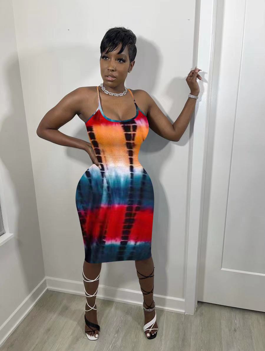 Ladies Fashion Casual Print Strap Dress 5