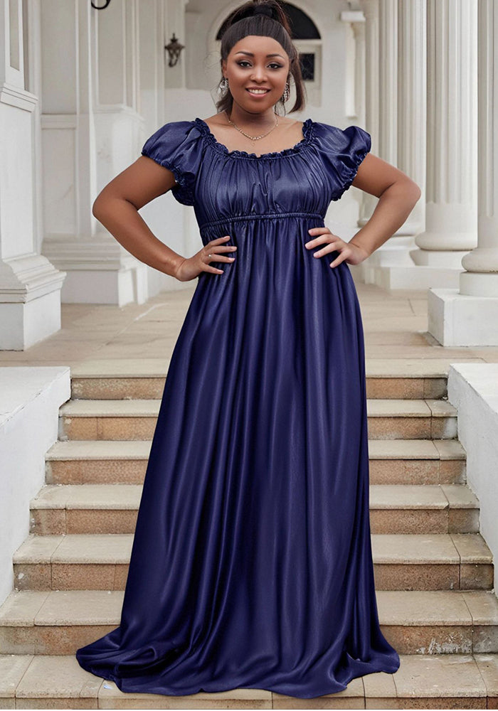 Luxury Off Shoulder Short Sleeve High Waist Maxi Dress Elegant Plus Size Evening Gown